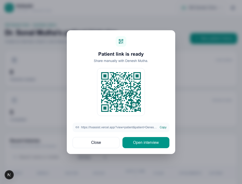 Invite screen in HxAssist